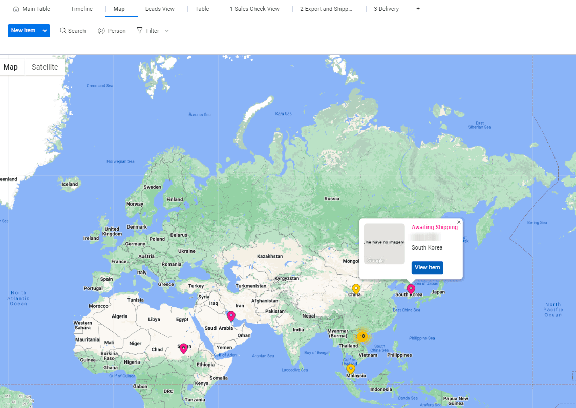 Map View of All Shipments