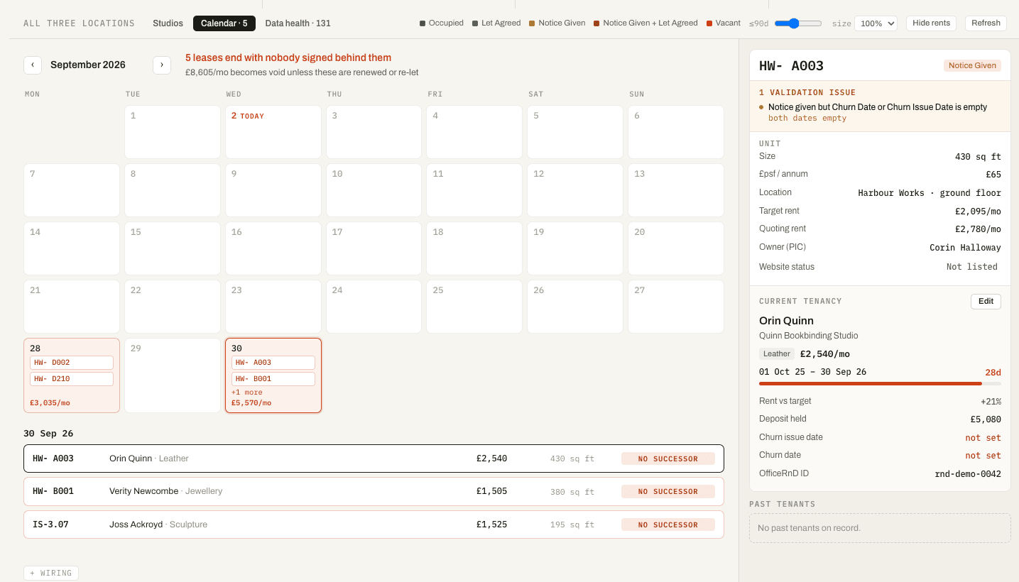 Lease Expiry Calendar Paired with Detailed Unit Inspection Panel