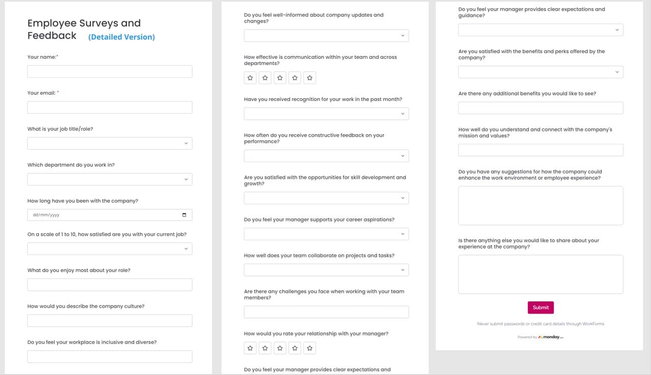 Formulaire complet de rétroaction des employés