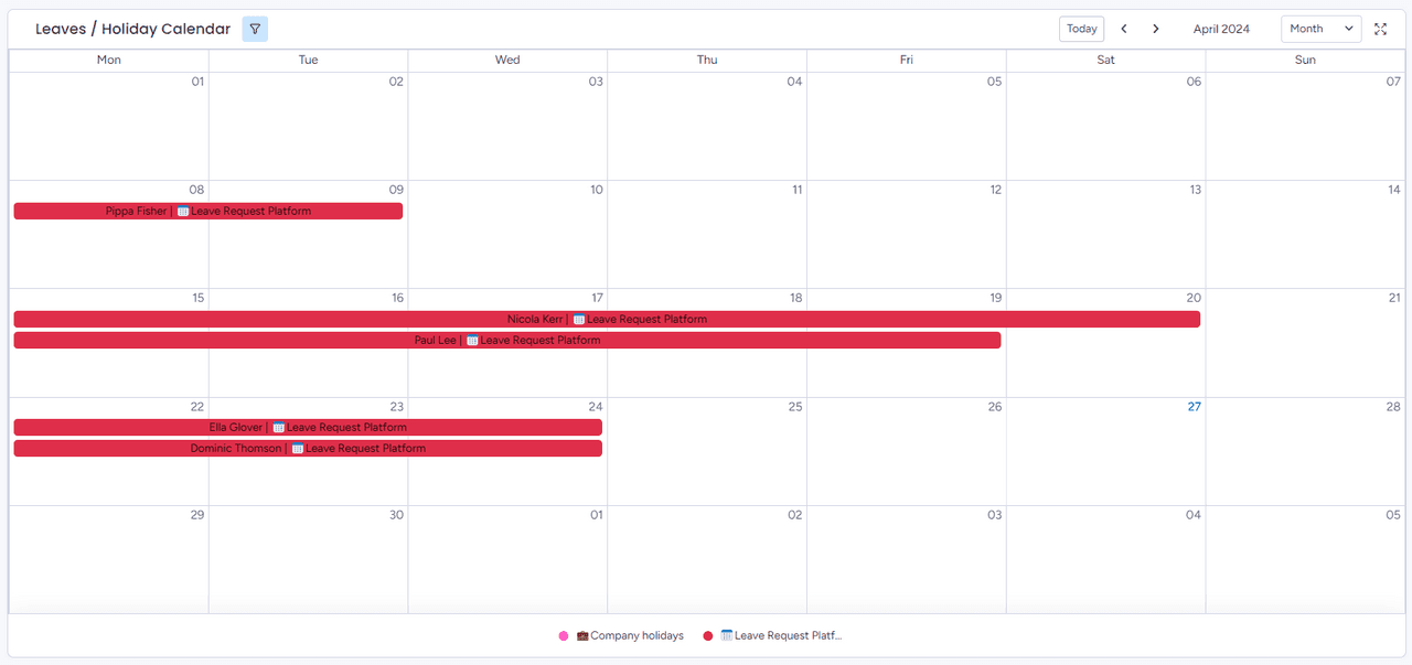 Calendrier des congés organisé