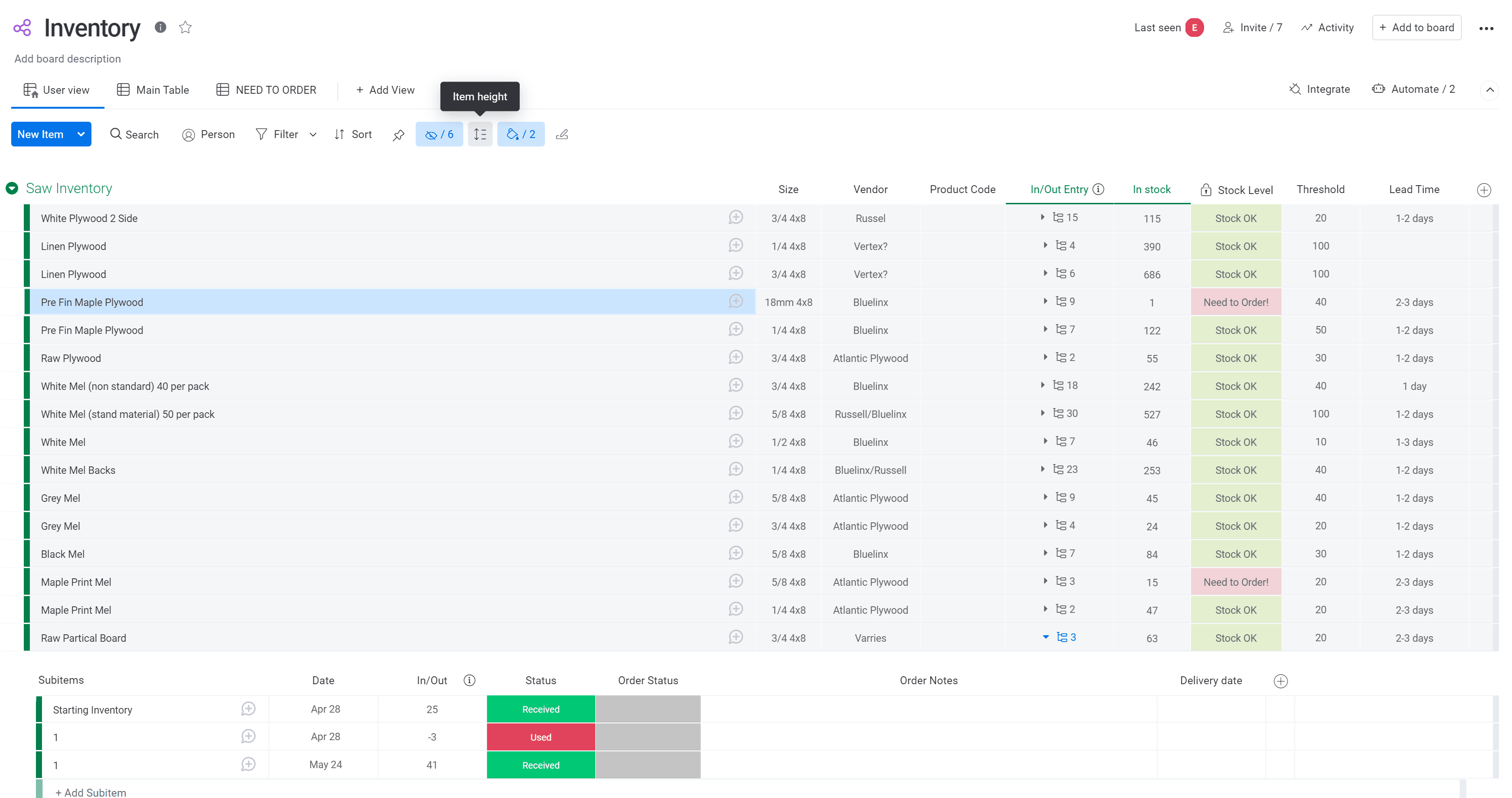 Exemple de tableau de gestion des stocks