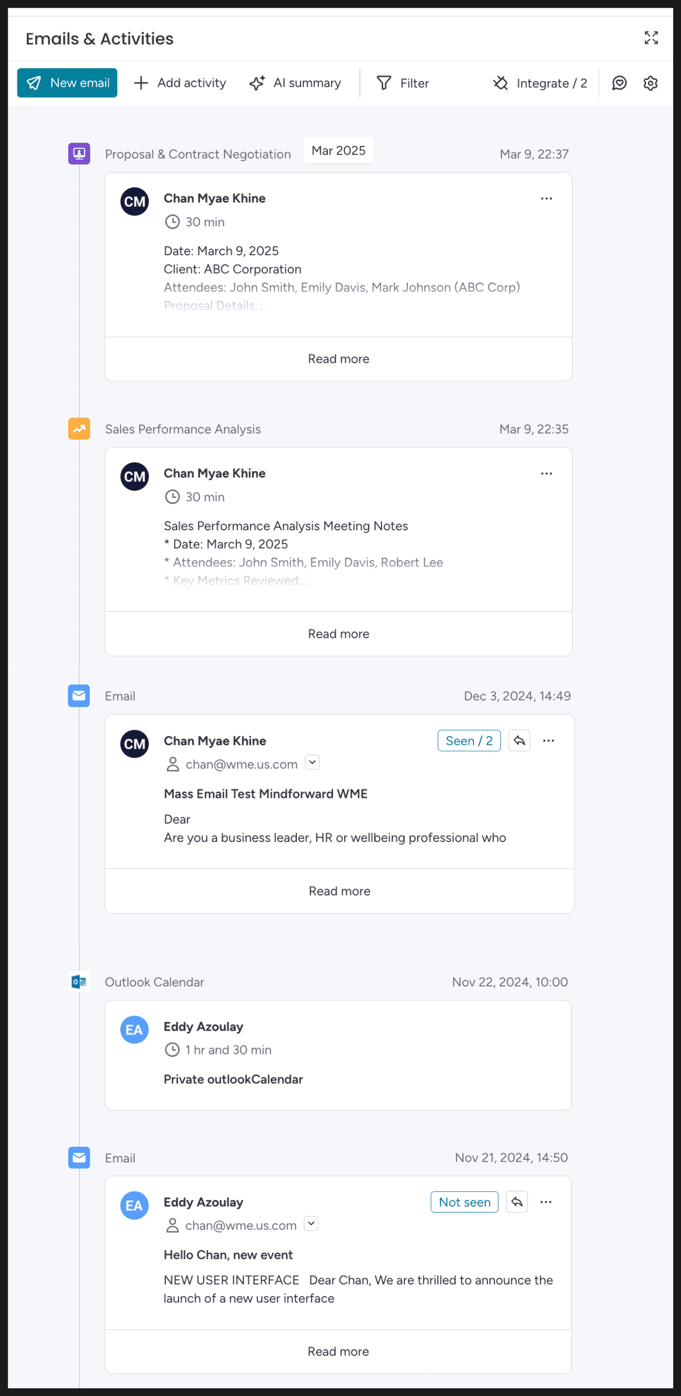 E-mails et activités
