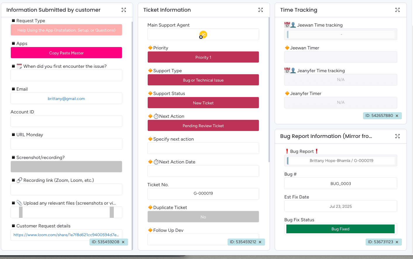 Vue détaillée des tickets monday.com pour un support client efficace (2/2)