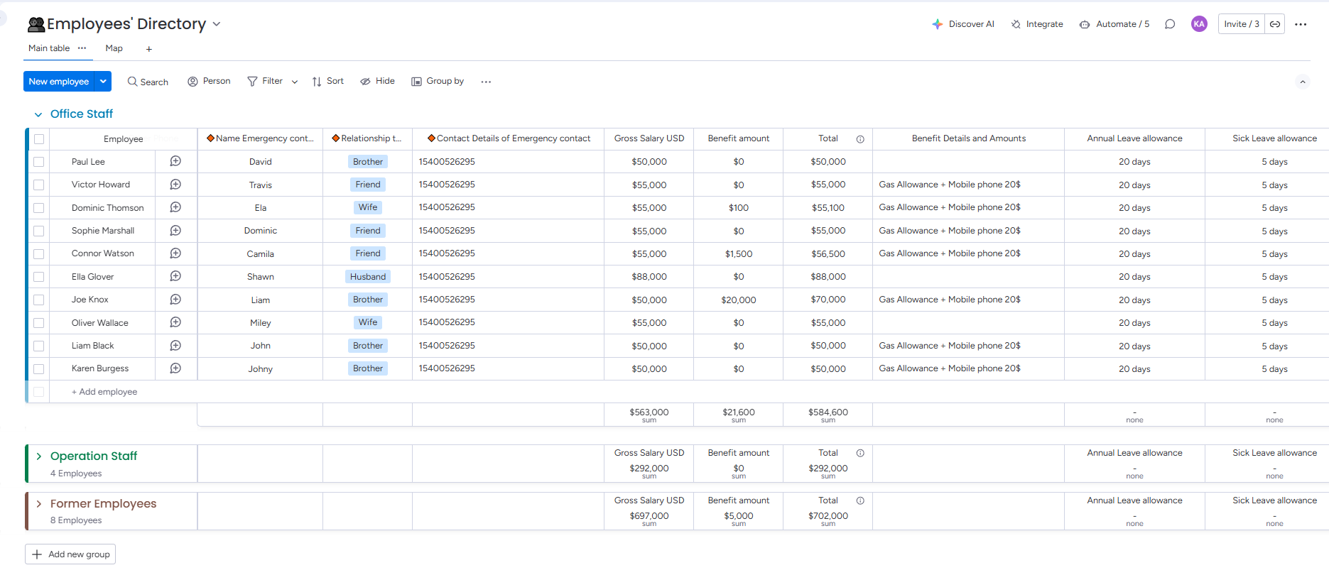 Employee Directory with Emergency Contacts and Leave Tracking - 1
