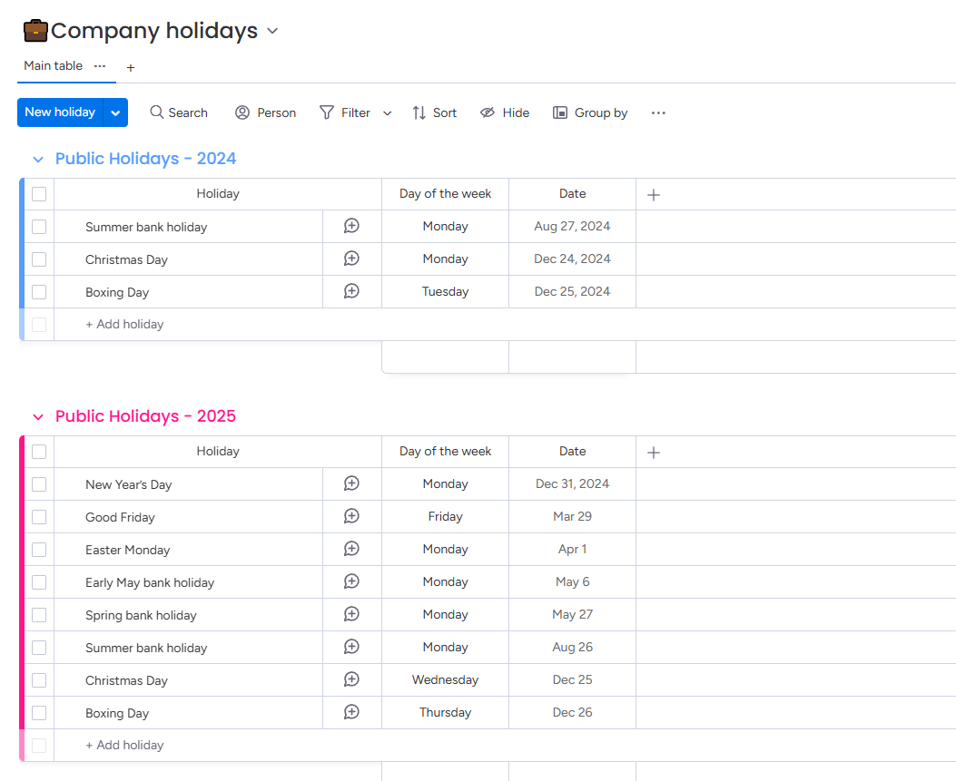 Centralized Public Holiday Board for Time-Off Coordination - 1